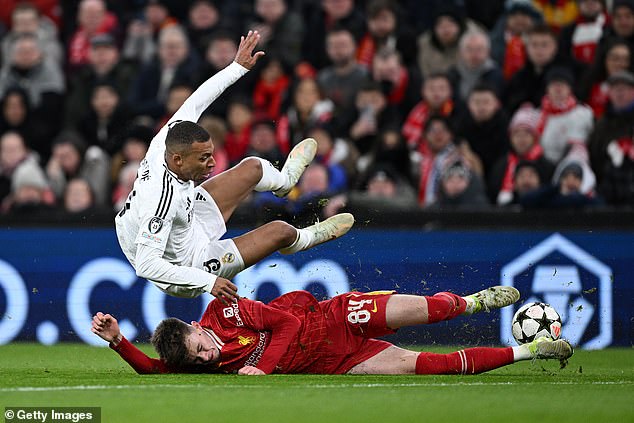 Liverpool right-back Conor Bradley performed an excellent slide tackle on Mbappe at Anfield