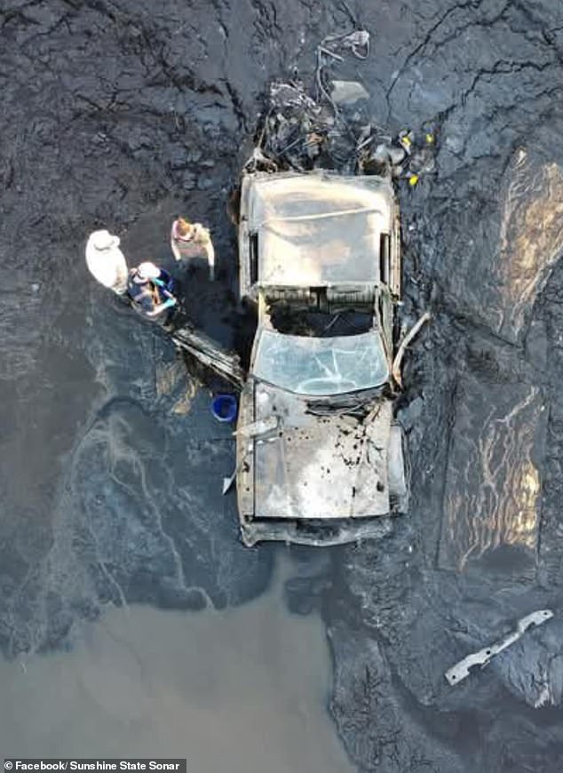 Top view of the luxury car found hidden in the mud for decades