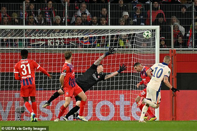 Mudryk curled into the top corner after being denied a first-half penalty following a VAR review