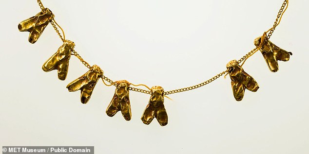 A series of seven flying amulets (above), made between 1600 and 1070 BC, represented strength and tenacity to the ancient Egyptians. These Golden Fly decorations served as an award for bravery bestowed on soldiers who showed exceptional bravery in battle, such as the 'Gold of Honour'