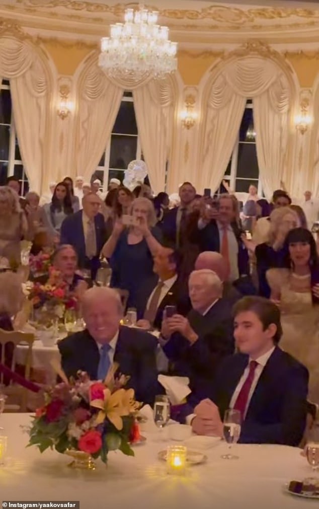 Much of the Trump family was also at the party, with son Barron watching in amusement as his father and the new DOGE co-chairman attempted to do Trump's signature dance to the Village People classic.