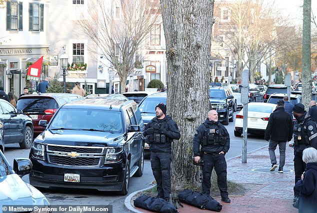 A large Secret Service presence was on standby as Biden and his family members went to lunch in Nantucket