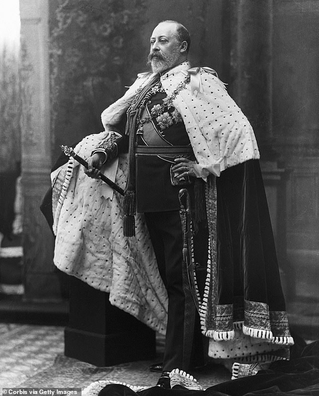 King Edward VII in coronation regalia in 1902. His waist shortly before his coronation was 48 inches (122 cm)