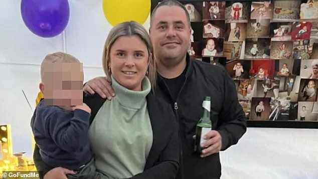 Lloyd Wells thought he had just pulled a muscle at his roofing company. Tragically, he was diagnosed with a brain tumor (Mr Wells is pictured with his partner Talisa Vaughan and son Bailey)