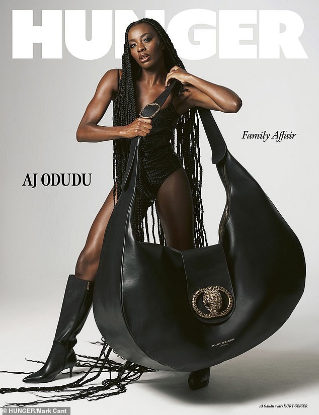 AJ Odudu looked stunning as she posed in a high-profile Hunger Magazine shoot this weekend wearing a range of fashionable looks