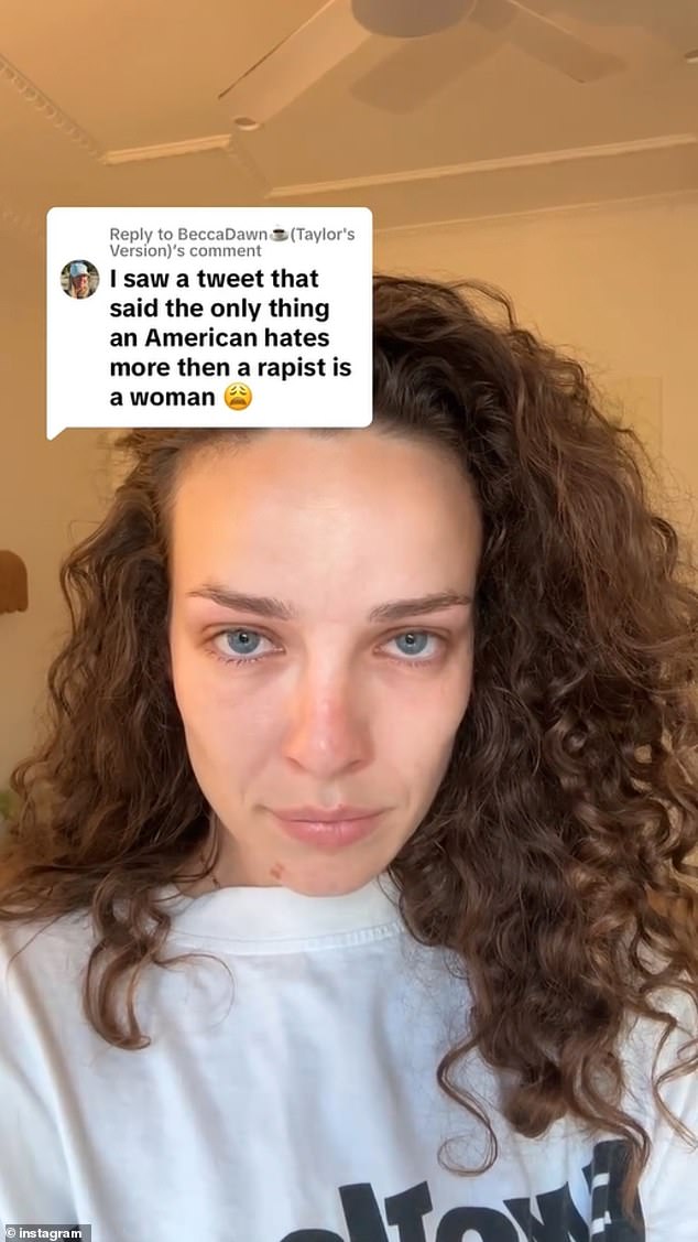 Abbie shared a short clip of her staring blankly into the camera as a “tweet” was superimposed over the image that read, “I saw a tweet that said the only thing an American hates more than a rapist is a woman. '