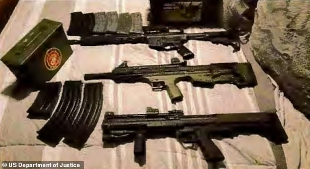 An Afghan man accused of masterminding a foiled assassination plot against Donald Trump was deported from the US after serving time in prison. Pictured: weapons held by the suspect in connection with the foiled plot