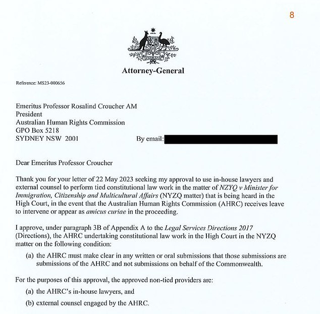 Mr. Dreyfus' letter authorizing the use of government-funded lawyers to argue against the Commonwealth in a case that ultimately saw the release of 215 foreign offenders