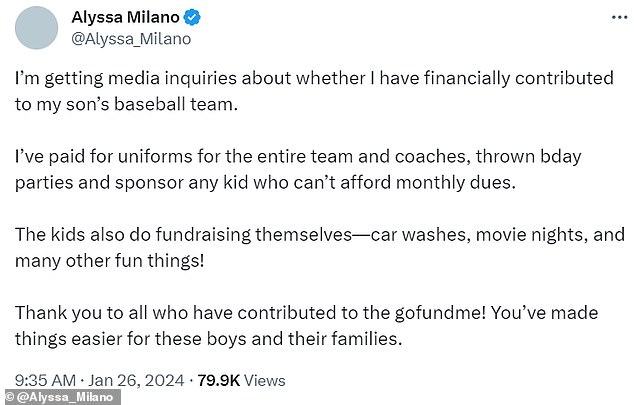 In January, Alyssa came under fire for sharing a GoFundMe page asking for donations for her 12-year-old son's baseball team trip