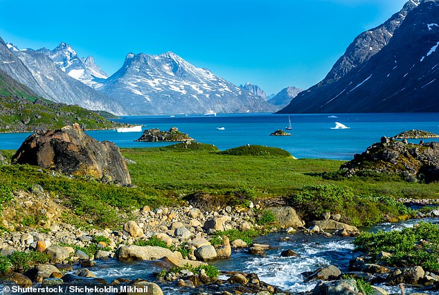 In the photo: a fjord in Greenland. Fjords are long, narrow, deep inlets between high cliffs that are often formed by glaciers