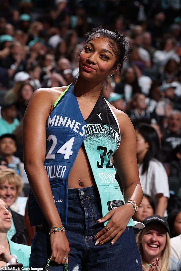 Angel Reese attends a finals game between the Minnesota Lynx and the New York Liberty