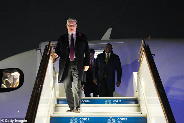 Sir Keir arrives at Heydar Aliyev International Airport on an RAF government aircraft to attend the UNFCCC COP29 climate conference