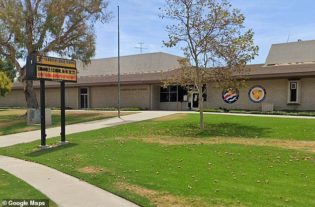 A Spanish teacher at Cerritos High School (pictured) reportedly walked out of class after seeing one of her students wearing a Make America Great Again shirt