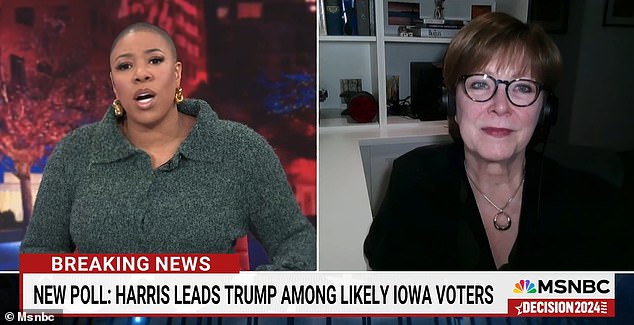 Ann Selzer (above, right on MSNBC on November 3, 2024), a respected political pollster, released a poll on Saturday showing that Vice President Kamala Harris had suddenly opened up to a three percentage point lead in Iowa.