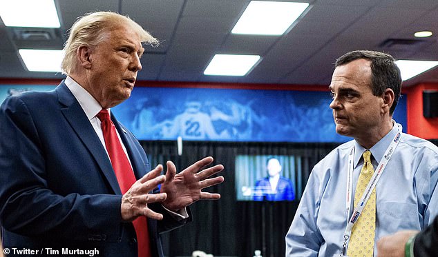 US correspondent Dan Rivers secured an interview with Tim Murtaugh (right), head of communications for the Republican candidate's press operation, during the count in Florida