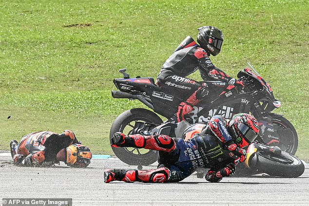 Red Bull KTM rider Jack Miller (left) is said to be 'OK' after the scary incident