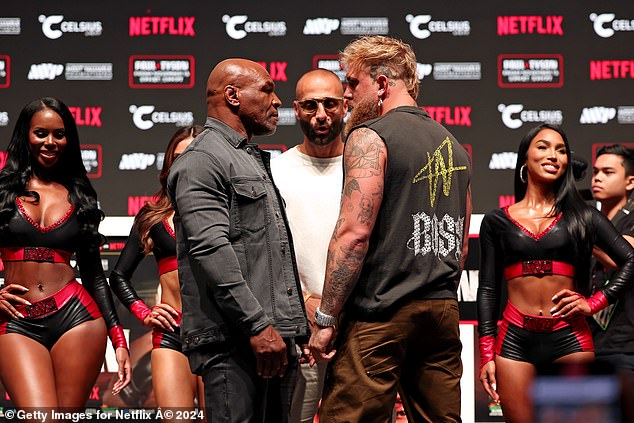 Mike Tyson gives Jake Paul (pictured together on Wednesday) a huge advantage in youth, but his pal Jeff Fenech doesn't think it will matter