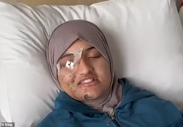 Ranem Abu Izneid, 20, (pictured) is now recovering at the Royal Melbourne Hospital after being injured by shrapnel in her university room in the West Bank on November 15.