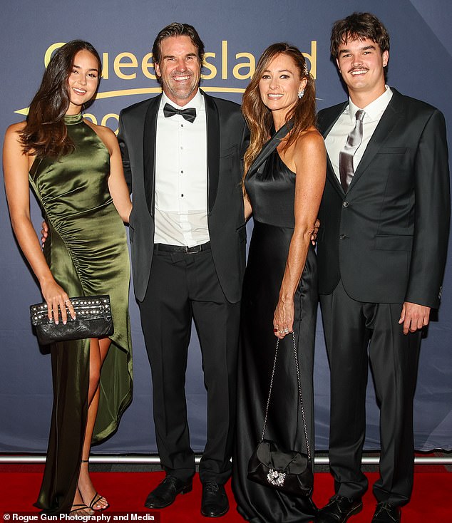 Pat Rafter (pictured with wife Lara, daughter India and son Joshua) at the 2024 Queensland Sport Awards