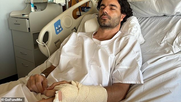 Joe (pictured) had to undergo four separate operations at Sir Charles Gairdner Hospital after flying back to Perth to have his wounds treated by specialists