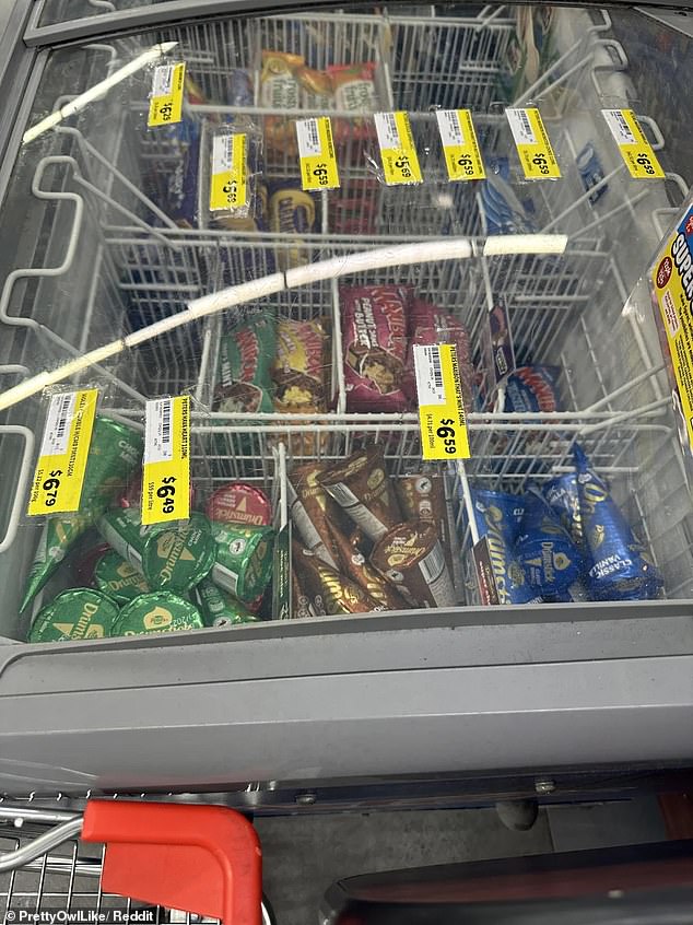 In a photo of a supermarket ice cream section, many Australians have admitted they can't afford to eat the summer dessert