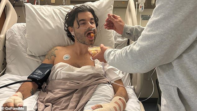 Australian Joe (pictured) suffered horrific injuries in a home invasion in Bali but said he's just 'glad to be alive' after surviving the terrifying ordeal