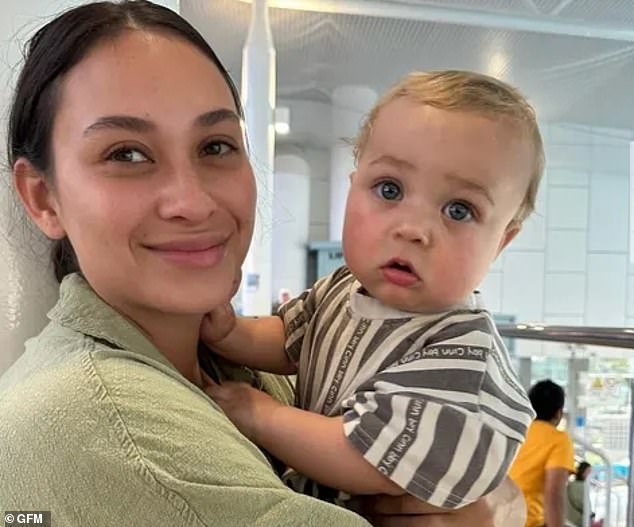 Jacqueline Russell (pictured with her 10-month-old son) initially thought the lumps in her breast were caused by mastitis – an infection caused by blocked milk ducts, which is common in breastfeeding mothers.