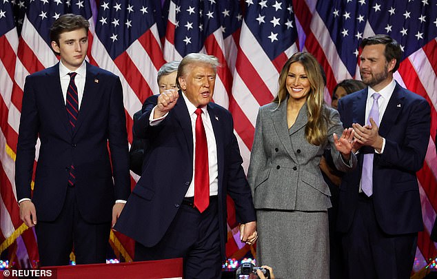 The 18-year-old could be seen standing a head above the rest of the Republican cohort as they took the stage at Trump's Mar-a-Lago estate.