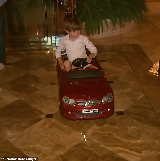 Barron Trump is seen driving his own personalized Mercedes in a throwback clip from 2010 recorded by Entertainment Tonight