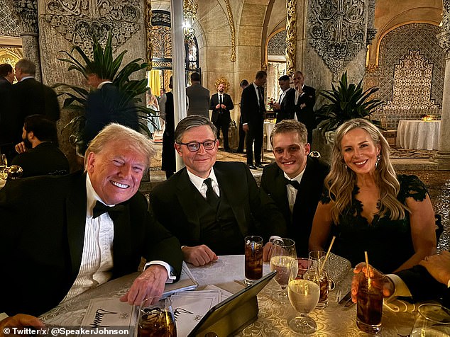 Donald Trump with House Speaker Mike Johnson at Mar-a-Lago last week. Trump's Florida home has become the only place for Republican officials and supporters