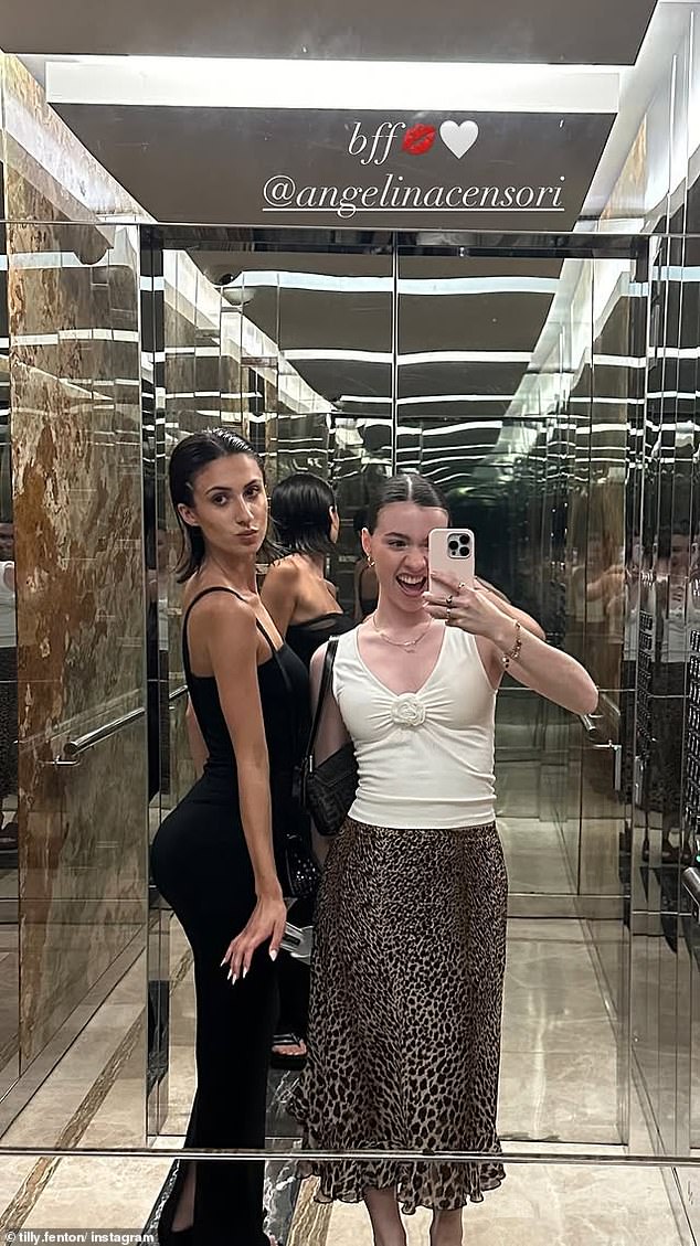 Angelina Censori (left), the younger sibling of rapper Kanye West's wife Bianca, turned heads on Sunday