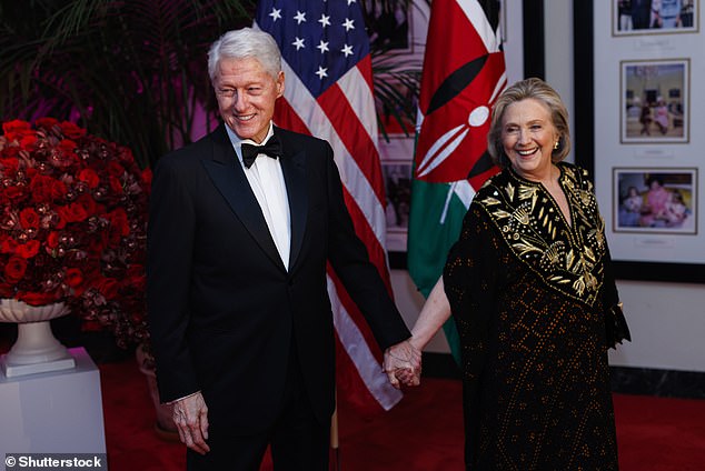 Bill and Hillary Clinton pictured in Washington DC during the state dinner for Kenyan President William Ruto's official state visit to the United States