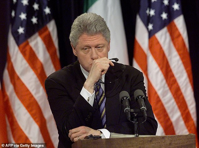 US President Bill Clinton is asked about former White House intern Monica Lewinsky during a joint press conference with Italian Prime Minister Massimo D'Alema at the White House in 1999