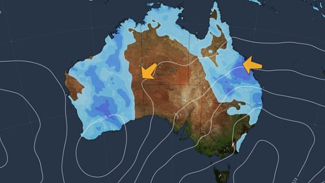 A 200mm deluge is creeping towards Queensland's central coast after parts of the state are submerged inland