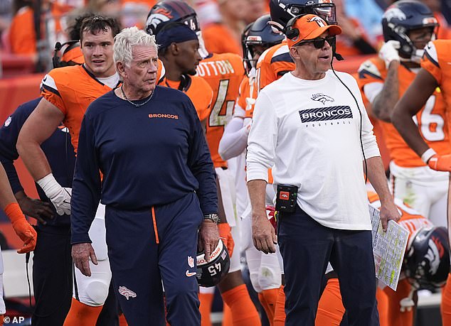 Broncos assistant head coach Mike Westhoff (left) has stepped down due to health concerns