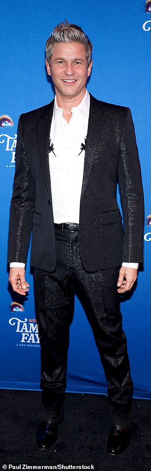 Actor David Burtka, 49, put on a glitzy show in a sparkling black suit and white shirt