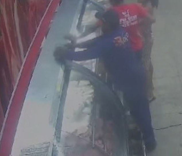 Surveillance footage showed the disgruntled customer taking the meat out of a bag and throwing it on the counter before throwing the bag at the 25-year-old butcher.