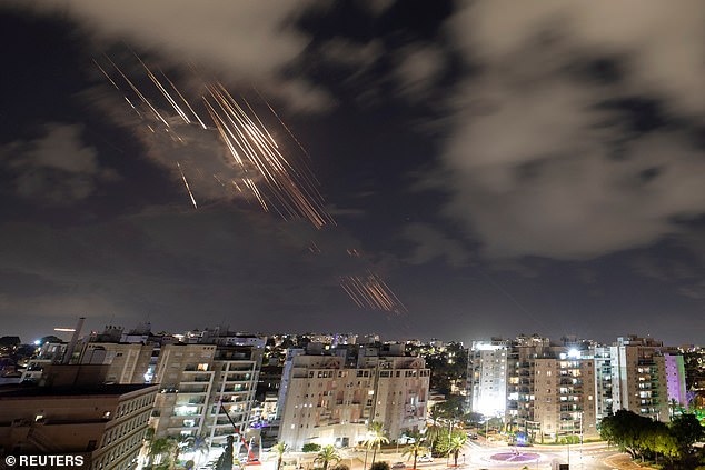 Israel's Iron Dome anti-missile system intercepts missiles fired by the Islamic Republic, seen from Ashkelon, Israel, on October 1