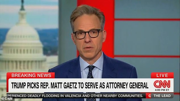 Jake Tapper was absolutely stunned when he started his show Wednesday after Donald Trump nominated Florida Congressman Matt Gaetz for attorney general