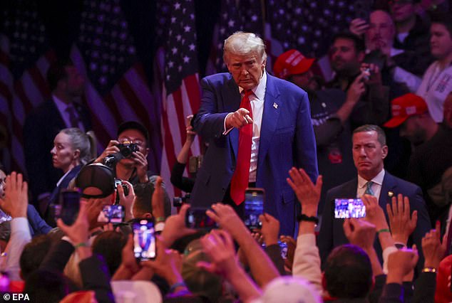 Former US President and Republican presidential candidate Donald Trump leaves after a rally at Madison Square Garden in New York, New York, USA, October 27, 2024