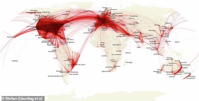 Researchers have found that private jets produced more than 15.6 million tons of CO2 in 2023. This map shows the 4.3 million private flights visited by the study between 2019 and 2023.