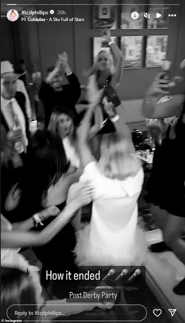 Over the black and white clip, Nova FM star Lauren, 37, played Coldplay's A Sky Full of Stars as she spun around the room to reveal the room filled with racegoers dancing together