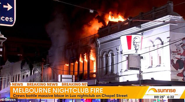 The fire at The Lux Nightclub started shortly after 2am and has since been brought under control by firefighters