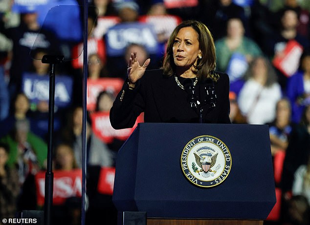 The Selling Sunset star, 43, took to her Instagram Stories on Tuesday night to double down on her support for the Democratic presidential candidate (Harris is pictured on November 4)