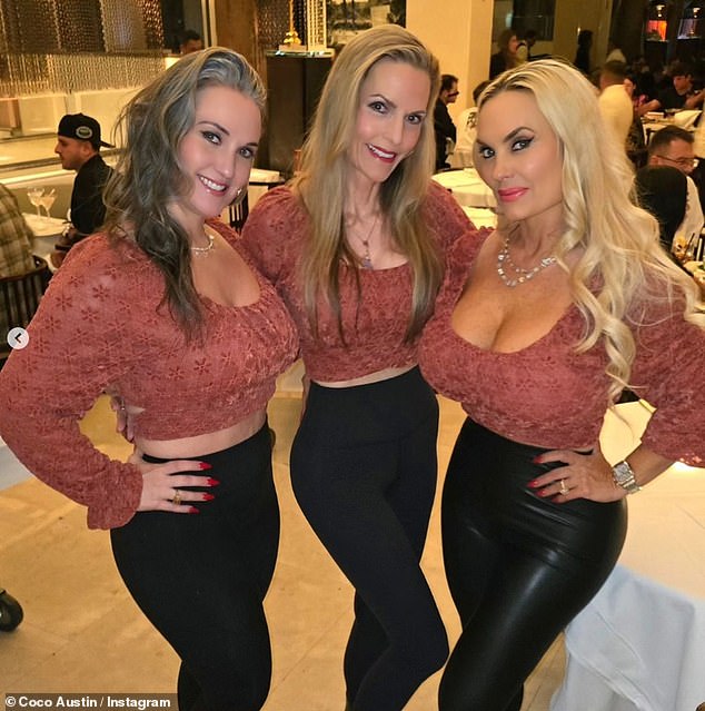 Coco Austin – real name Nicole Natalie Austin – shared a revealing image on Instagram on Wednesday. The California-born pin-up model, 45, posed with two of her closest relatives