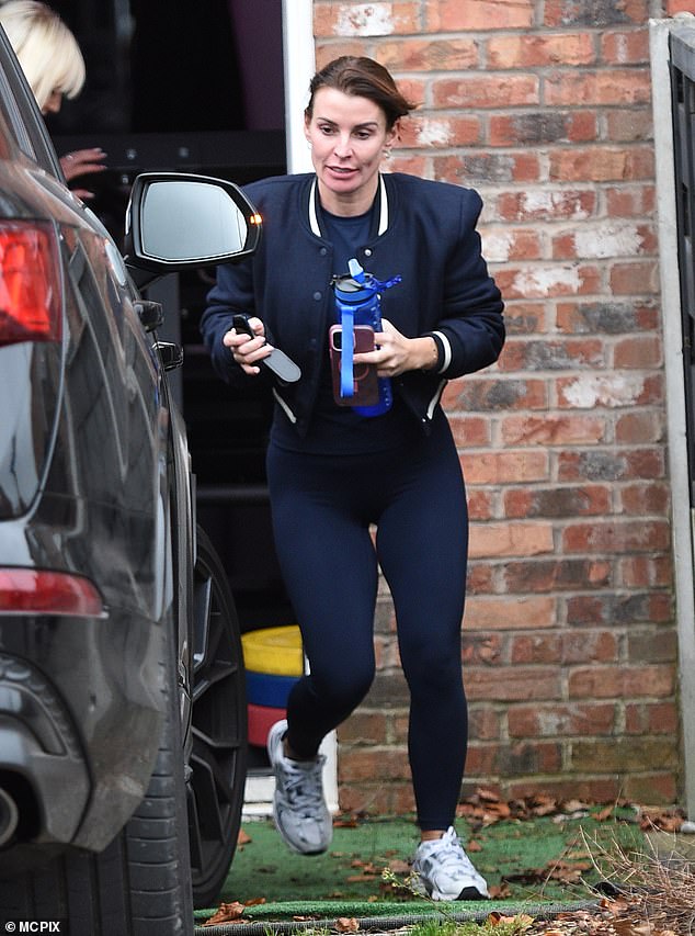 Coleen Rooney cut a casual figure as she left her morning exercise session in Alderley Edge, Cheshire on Thursday