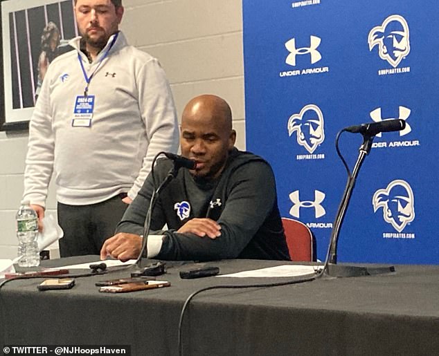 Seton Hall coach Shaheen Holloway broke his wrist during a game against Saint Peter's