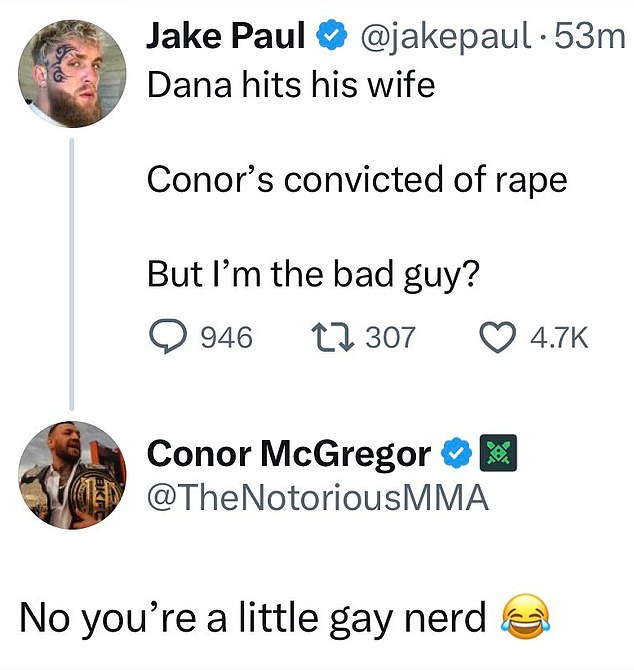 Conor McGregor has hit back at Jake Paul following the Irishman's statement about sexual abuse