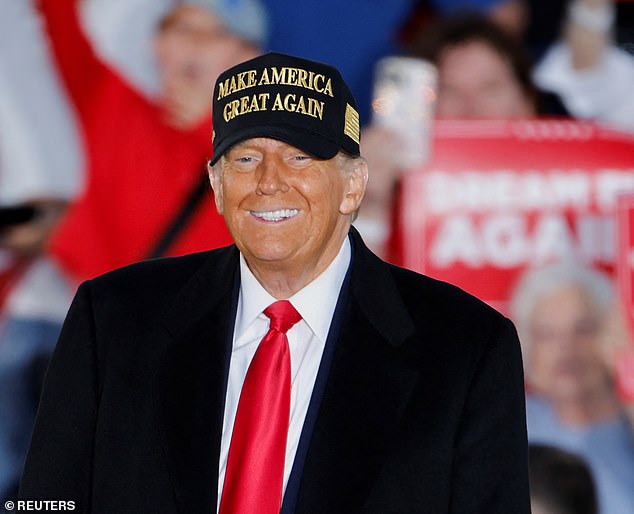 Scientists say conservatives are likely to be happier in their lives and experience a greater sense of fulfillment and meaning. In the photo: Republican presidential candidate Donald Trump