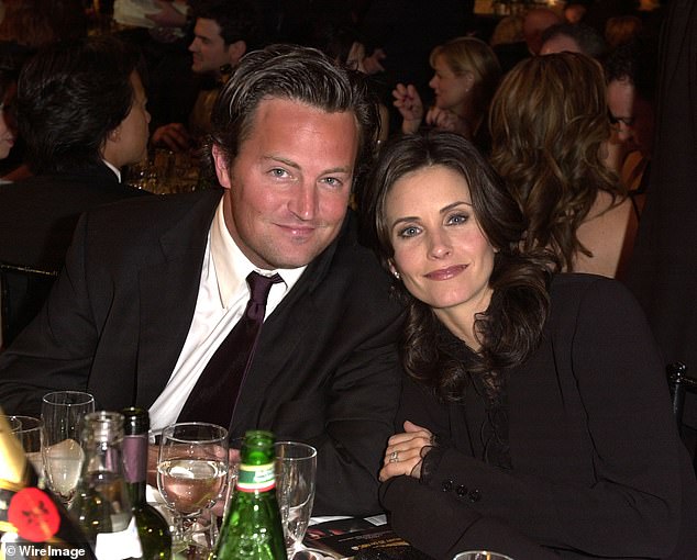 “Courteney has gathered a bunch of friends and hosted Ouija board nights several times to connect with Matthew,” says a source (pictured together in 2002).